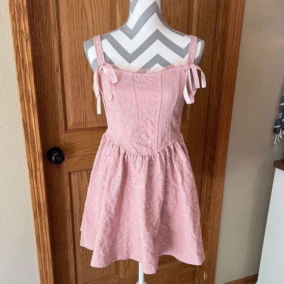 TRIXXI Blush Pink Floral Jacquard Corset Mini Dress - Picture 2 of 11